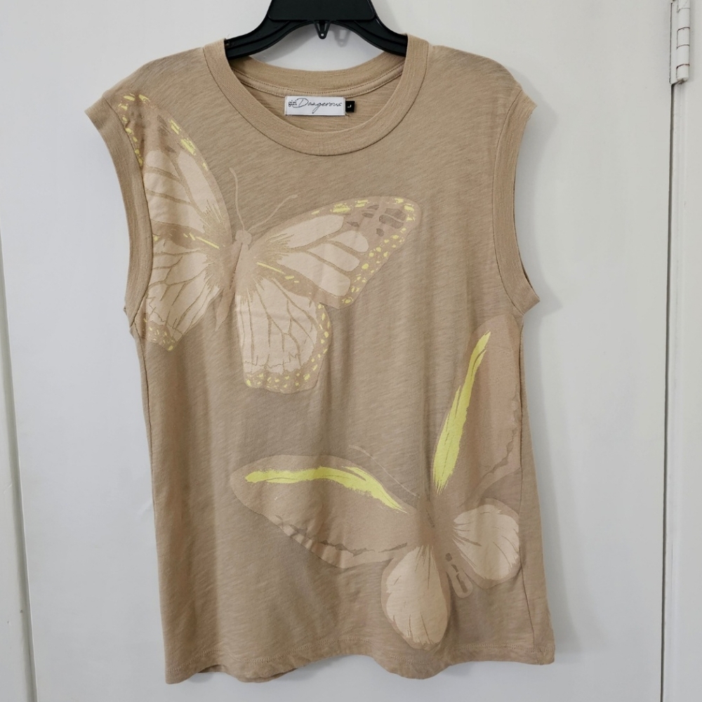 Girl Dangerous 100% Cotton Beige Butterfly Tank Top Large